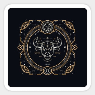 Taurus Zodiac Gold White on Black Background Sticker